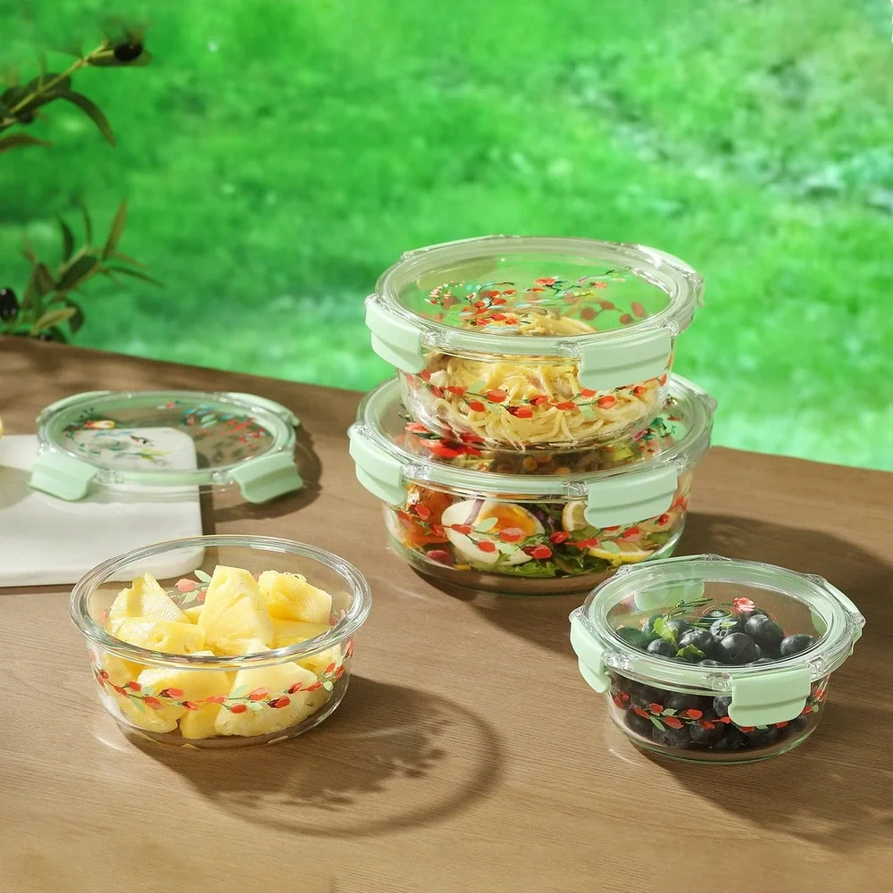 The Pioneer Woman Painted Meadow Round Glass Food Storage Set Tritan Lids 8pc